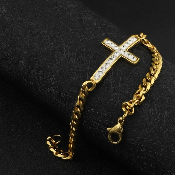 Cubic Zircon Cross Plate Cuban Chain Bracelet best Cubic Zircon Cross Plate Cuban Chain Bracelet best