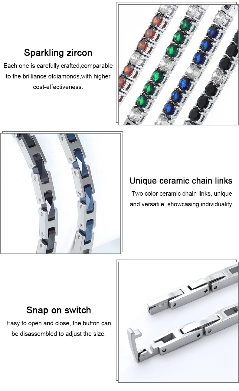 316L Stainless Steel Ceramic Link Tennis Zircon Bracelet detail 316L Stainless Steel Ceramic Link Tennis Zircon Bracelet detail