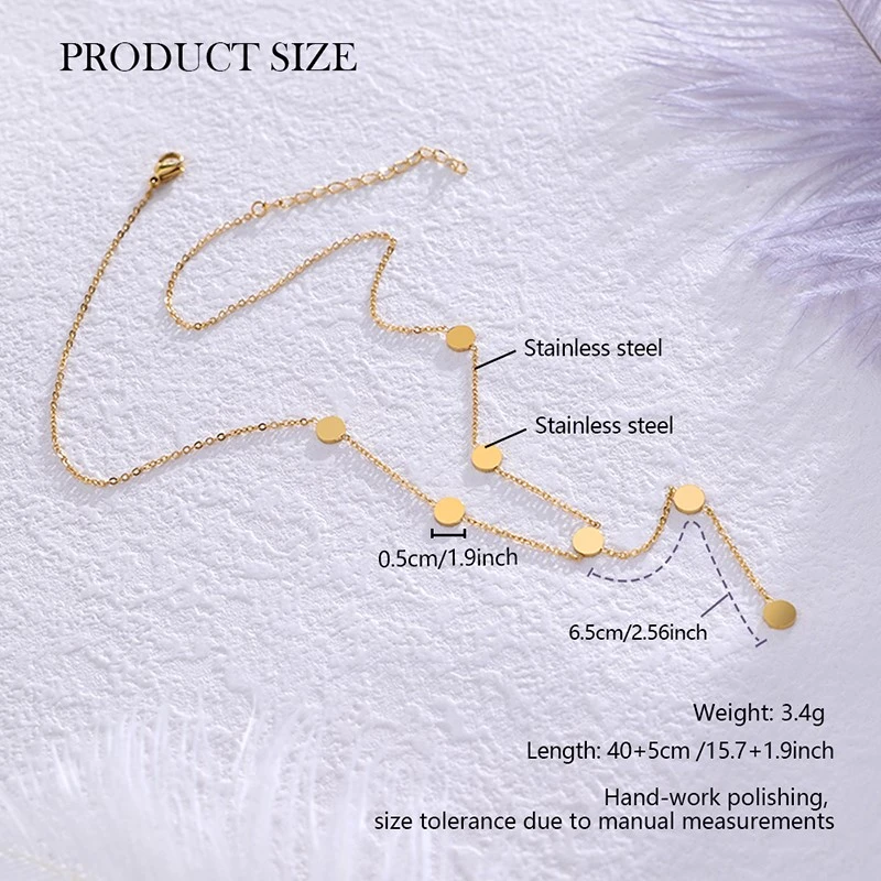 Stainless Steel Gold Disc Y Chain Pendant Necklace size Stainless Steel Gold Disc Y Chain Pendant Necklace size