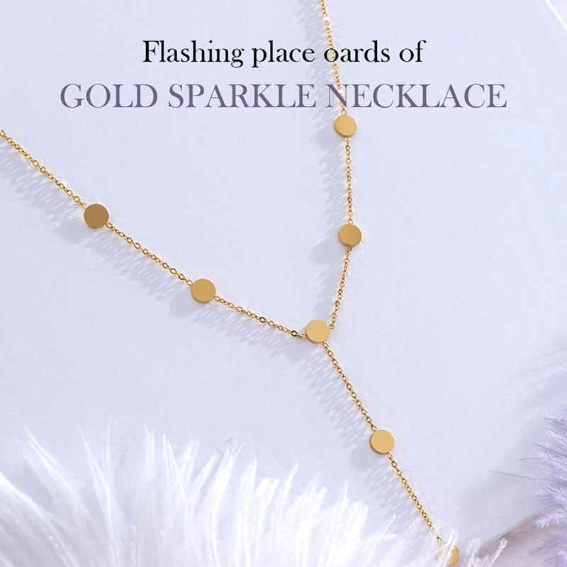 Stainless Steel Gold Disc Y Chain Pendant Necklace Stainless Steel Gold Disc Y Chain Pendant Necklace