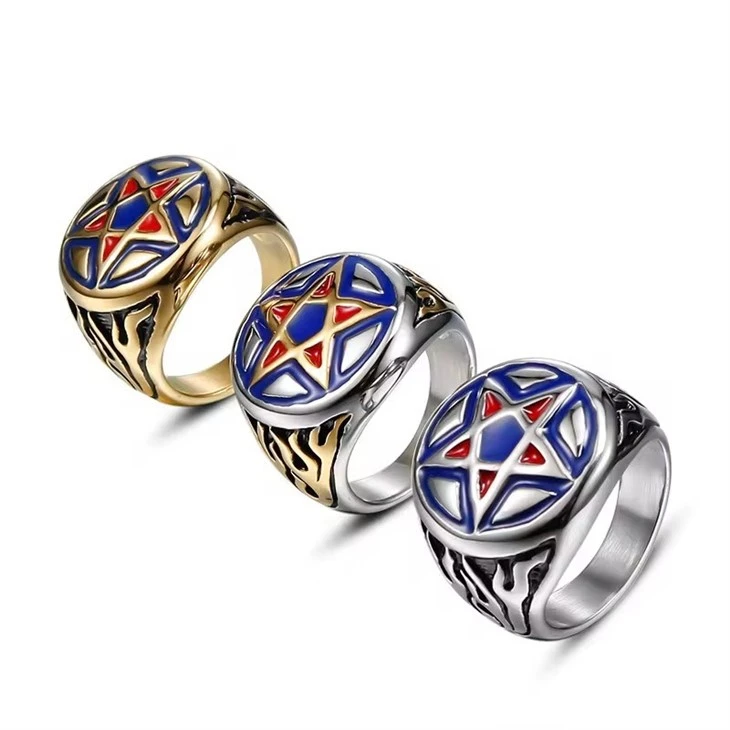 Punk Style Stainless Steel Jewelry Men Pure Silver Star Signet Rings Punk Style Stainless Steel Jewelry Men Pure Silver Star Signet Rings