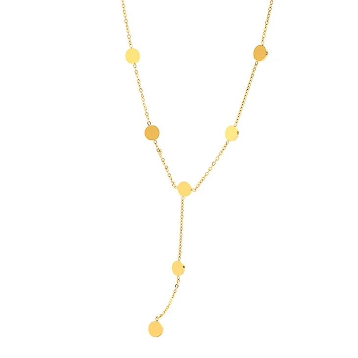 Stainless Steel Gold Disc Y Chain Pendant Necklace Stainless Steel Gold Disc Y Chain Pendant Necklace