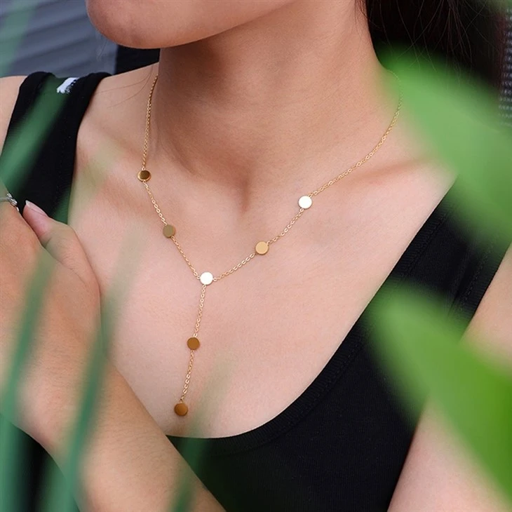 Stainless Steel Gold Disc Y Chain Pendant Necklace price Stainless Steel Gold Disc Y Chain Pendant Necklace price